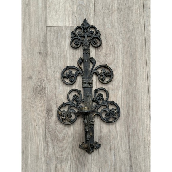 Dart Industries Other - Vintage Dart Industries Wall Sconce Candle Holder Black Gold Scroll Floral 4374
